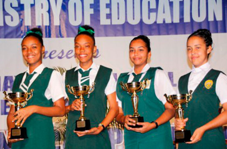Students of the Covent Garden Secondary School who won the JOF Haynes Inter-Secondary Schools debating competition