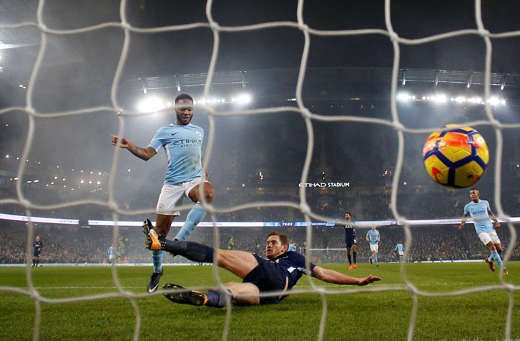 Manchester City's Raheem Sterling scores their third goal REUTERS/Phil Noble