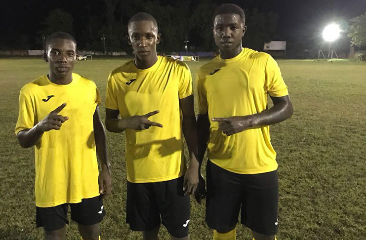 Botofago goalscorers from left - Jashawn Moore, Jamal Haynes and Lamar Jones.