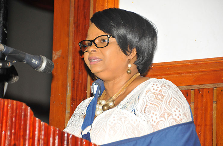 Minister of Public Health, Ms Volda Lawrence, addressing the audience at the start of the programme (photos by Adrian Narine)