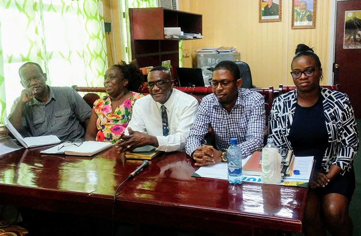 Members of the Head table (from right: Alana Mitchel Recruitment Manager, Senior Site Manager Shem Erskine, Regional Chairman Rennis Morian, Councillor Denise Belgrave and Councilor Charles Sampson)