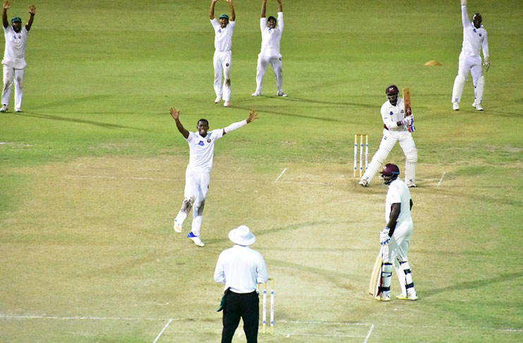 Keemo Paul claimed the final wicket of Jerimiah Louis, caught at the wicket for 16.