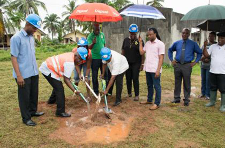 Minister of Citizenship, Winston Felix; Regional, Chairman of Region 10, Renis Morian; and Permanent Secretary for the Ministry of Presidency, Abena Moore officially break the ground to mark the start of construction for the new Passport and Immigration Office
