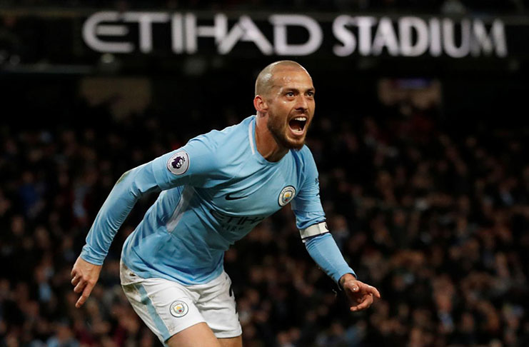 Manchester City's David Silva celebrates scoring their second goal REUTERS/Russell Cheyne