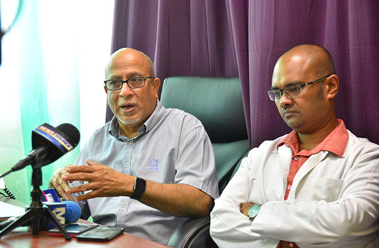 Cancer Institute Director of Outreach, Dr. Syed Ghazi explaining the importance of having early screening in the presence of Oncologist and Medical Director, Dr. Sayan Chakraborthy (Samuel Maughn photo)