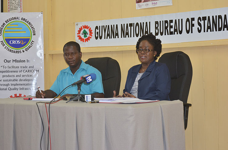 From left: GNBS Public Relations Officer Lloyd David and Executive Director Candelle Walcott- Bostwick at the press briefing