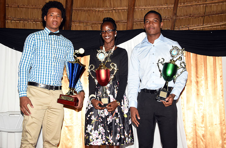 (L-R) Compton Caesar (Male Junior Athlete-of-the-Year), Chantoba Bright (Female Youth Athlete-of-the-Year) and Daniel Williams (Male Youth Athlete-of-the-Year). (Adrian Narine photos)