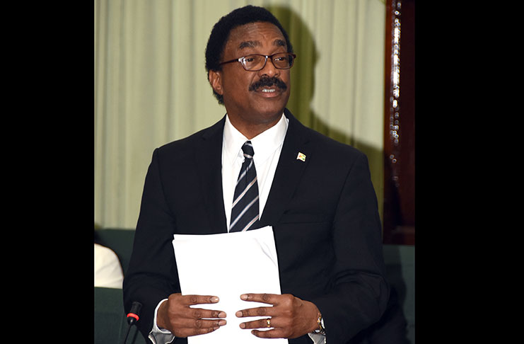 Attorney General and Minister of Legal Affairs  Basil Williams addresses the National Assembly on the Witness Protection Bill . (Adrian Narine photo)