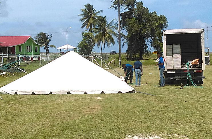 Tents being laid ahead of today’s sixth annual Milo Schools Football Tournament