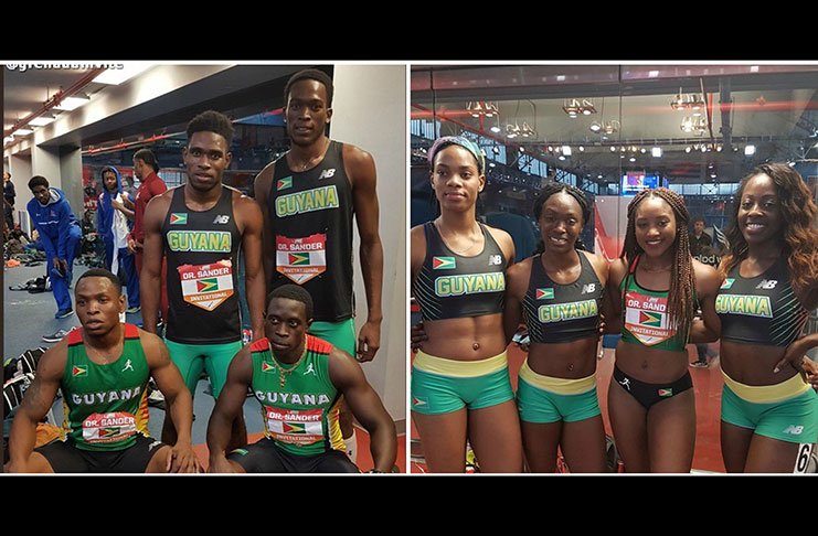 Guyana’s male and female 4X200m relay team that competed at the Dr Sander Invitational.