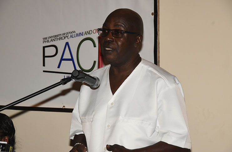 Chair of the Education Reform Commission, Ed Caesar as he spoke at the event (Adrian Narine)