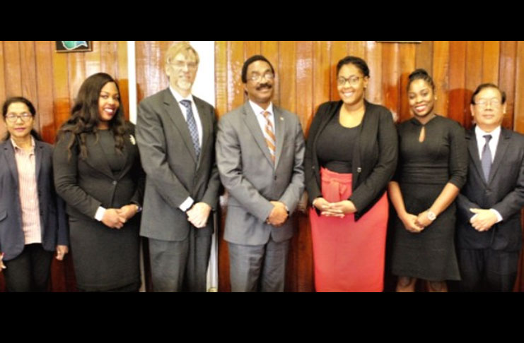 From (l-r)Ananda Dhurjon, Diane Woolford, Jerome Epping, Minister Basil Williams, Alexandra King-Pile, Joann Bond and Charles Fung-A-Fat