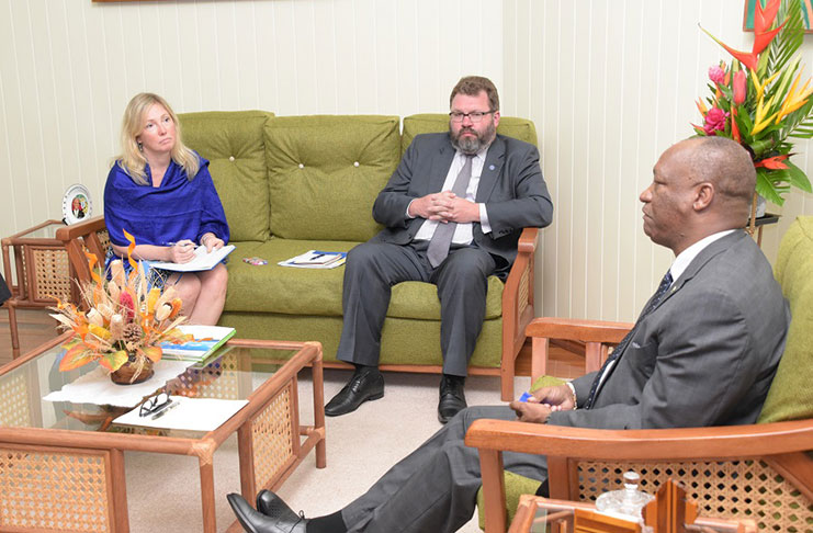 Minister of State, Mr. Joseph Harmon is pictured here with other members of the Delegation from Estonia: UNSC Campaign Task Force Counsellor, Ms. Mari Tomingas, and Ambassador-at-Large and Head of UNSC Campaign Task Force, Mr. Margus Kolga