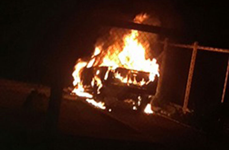 The police vehicle on fire Wednesday