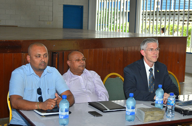 (from left), Executive Director (ag)- Environmental Protection Agency, Kemraj Parsram; Safety Security, Health and Environment Manger of EEPGL, Michael Persaud and ExxonMobil Country Manager, Rod Henson (photo by Samuel Maughn)
