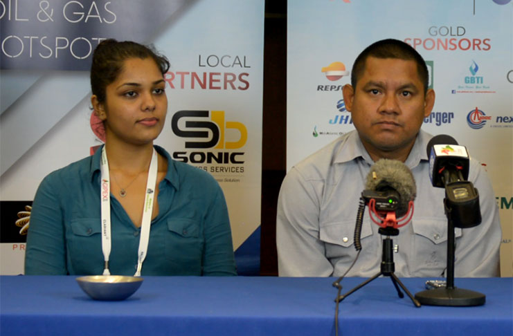Pricilla Moore (left) with Sean Henry at the press briefing