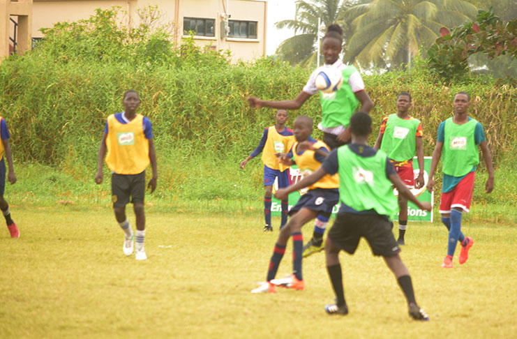 Flashback! Action last week in the Milo schools Football Tournament. The action resumes today (Adrian Narine Photo)