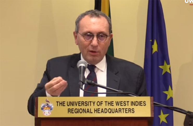 Stefano Manservisi, director-general of the European Commission's Directorate General for International Cooperation and Development, speaking at the University of the West Indies’ (UWI) Regional Headquarters, Mona