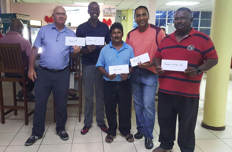 (From left) William Walker (for Richard Haniff), Peyton George, Mike Mangal, Aleem Hussain and Mike Gayadin.