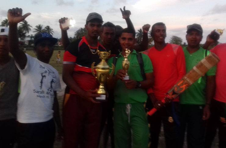 Champions! Bush Lot Trend Setters celebrate win over Cotton Field SC. Best Batsman and Man-of-the-Match in the Final, Keith Joseph (captain), is at left.