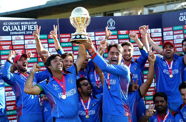 Afghanistan team with the ICC World Cup Qualifying trophy (Image: ICC)