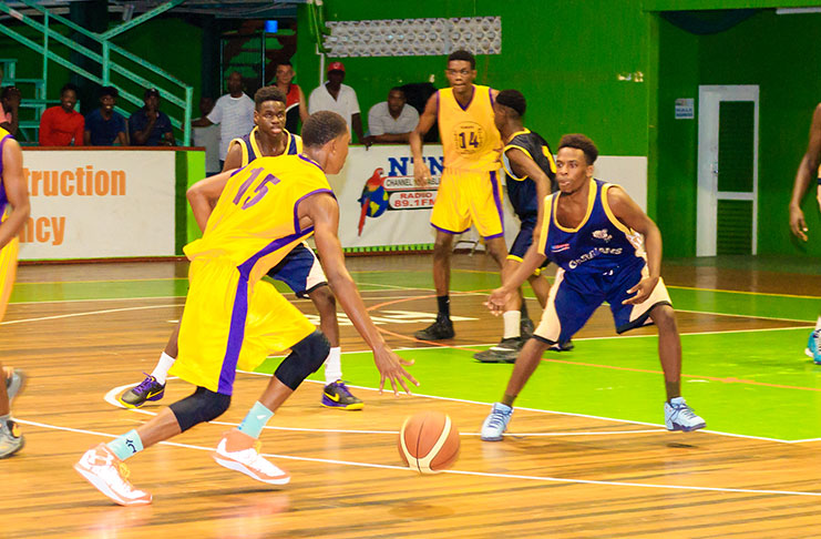 Part of the action between Plaisance Guardians and Pacesetters in the GABA ‘Knockout Championship’ at the Cliff Anderson Sports Hall. (Delano Williams photo)