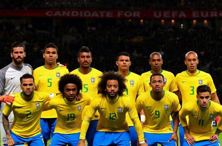 Brazil’s team prior to their clash with Germany in a FIFA Friendly International