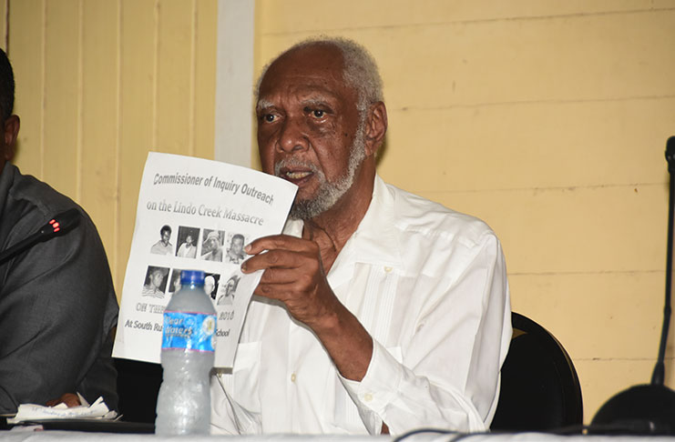 Justice Donald Trotman encouraging persons with information on the Lindo Creek Massacre to come forward (Adrian Narine photo)