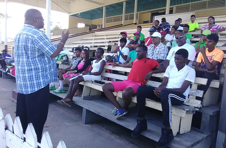 BCB president Hilbert Foster speaking to players and parents