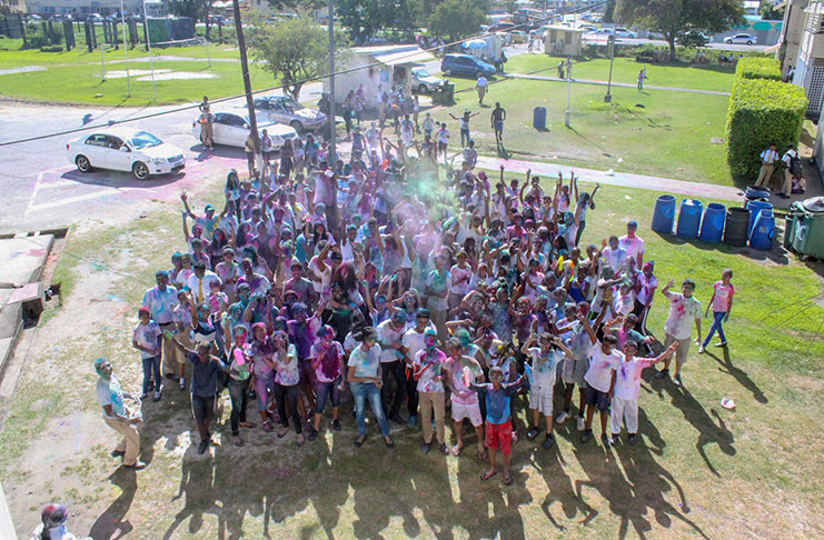 The show culminated in a grand school-wide ‘playing’ of Phagwah.  Students assembled on the lawns for a photo