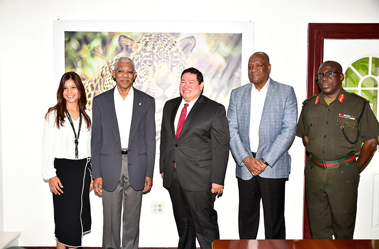 From left: Deputy Chief of Mission, Mexican Embassy, Mrs Rocio Maciel, President David Granger, Mexico’s Ambassador to Guyana, Mr Ivan Robero Sierra Medel, Minister of State Mr Joseph Harmon and Chief of Staff of the GDF, Brigadier Patrick West.