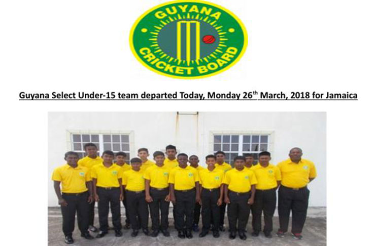 National Under-15 team along with manager Latchman Yadram (far left) and coach Winston Smith (far right).