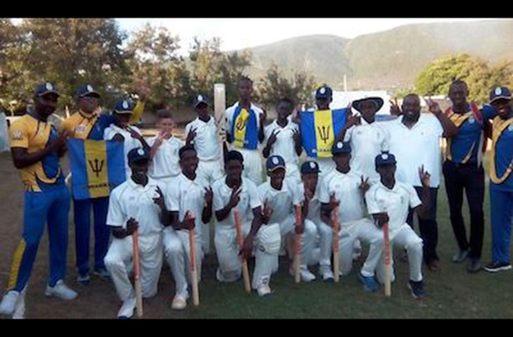 Members of the Barbados Under-15 team and support staff pose for a photo following their capture of the Regional Under-15 title.