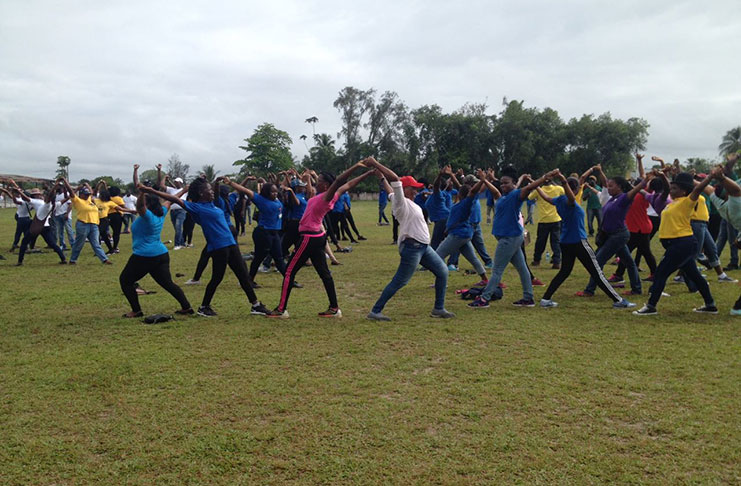 Participants of the march  in a workout session