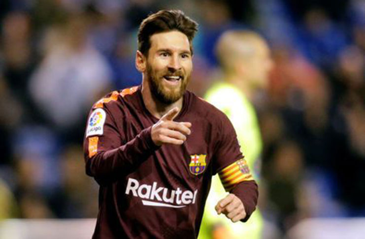Barcelona's Lionel Messi celebrates scoring their third goal REUTERS/Miguel Vidal