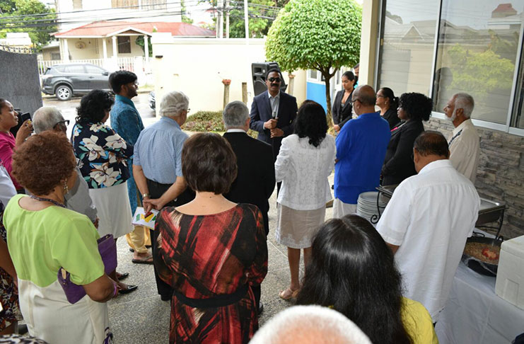 Attorney General Basil Williams addressing staff of the Guyana Consulate in Port of Spain as well as other members of the diaspora.