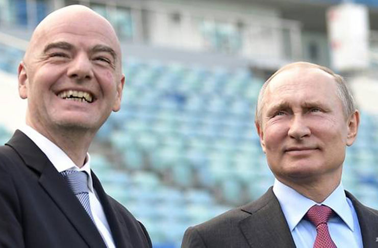 FIFA president Gianni Infantino (left) and Russian president Vladimir Putin visit the Fisht Stadium in the Black Sea resort of Sochi. (AFP/Alexey Nikolsky)