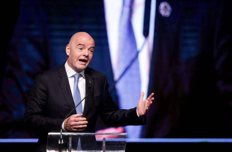 FIFA President Gianni Infantino delivers a speech at the 68th Ordinary CONMEBOL Congress in Buenos Aires, Argentina April 12, 2018. REUTERS/Martin Acosta