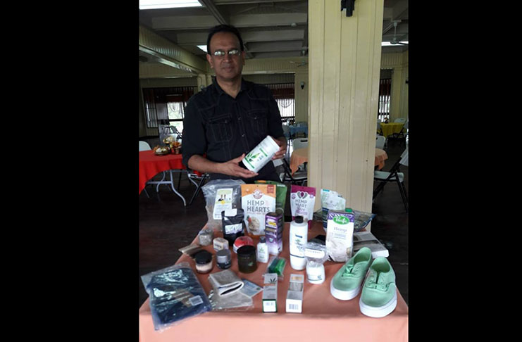 GHI Chairman Vernman Bedessee showcasing by-products of hemp