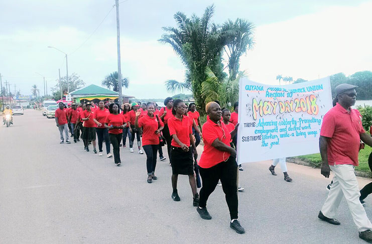 The Guyana Public Service Union workers marching on Tuesday