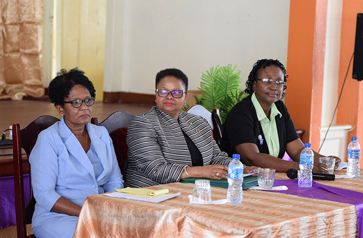 Minister of Public Health Volda Lawrence flanked by officials of the GNA