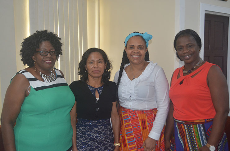 Regional Chairperson Ms Genevieve Allen; newly elected St. Cuthbert’s Mission Toshao, Ms. Beverly Clenkian; Regional Executive Officer, (REO) Ms. Pauline Lucas; and Regional Education Officer, Ms Tiffany Favourite-Harvey