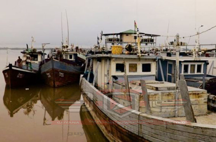Several boats moored at a fish port in Paramaribo,Suriname. (Nafeeza Yahya photo)