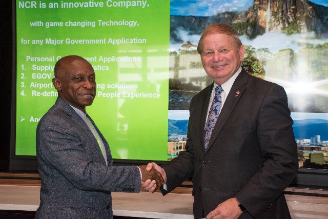 Minister Greenidge meeting with Thomas Verbeek, CTO, VP, Strategy and Business Dev. NCR Government System