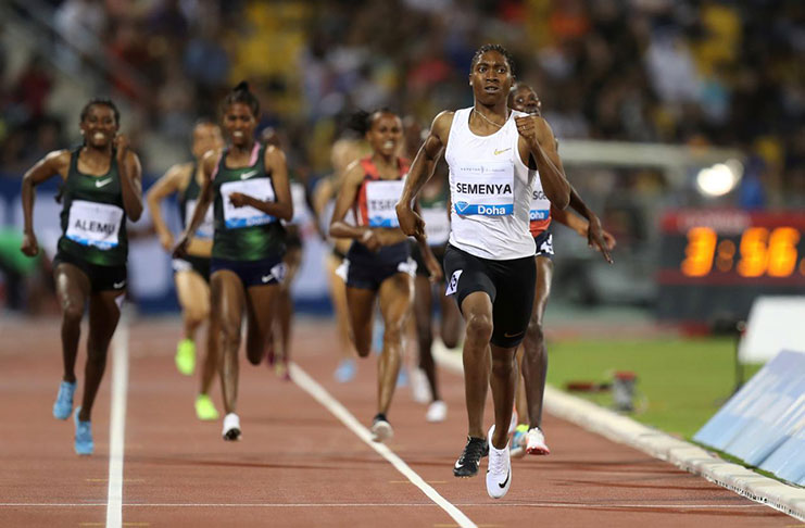 South Africa's Caster Semenya wins the women's 1500m. (REUTERS/Ibraheem Al Omari)