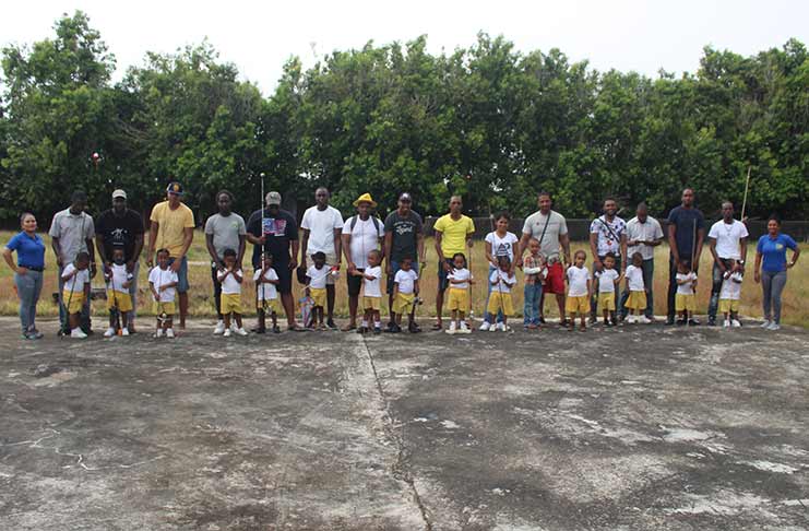 Ready, Set, Go! The fathers and sons of Kiskadee Kids Daycare and Pre-school at Blankenburg on the West Coast of Demerara before the fishing expedition commenced. Also in the photo are two teachers who accompanied them.