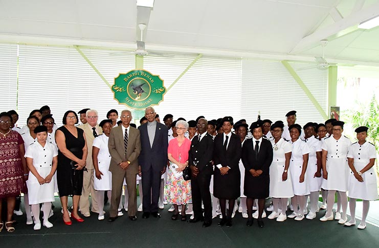 President David Granger flanked by members and affiliates of the St. John’s Association of Guyana (MoTP photo)