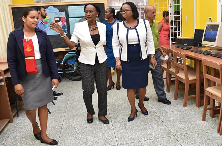 From left, Devi Beepat, a teacher at the Harold B. Davis Special School, Administrator Cynthia Massay and Minister of Public Health, Volda Lawrence on a recent visit (All photos courtesy of PRRC)