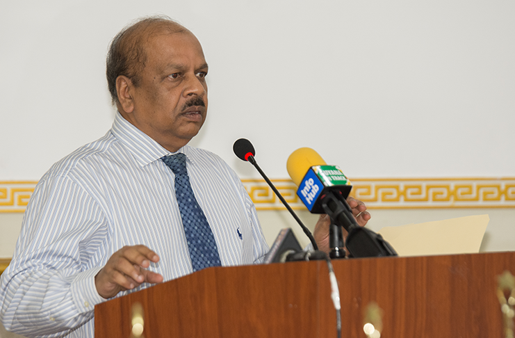 Bank of Guyana Governor Dr. Gobind Ganga speaks on the importance of small and medium enterprises (Samuel Maughn photo)