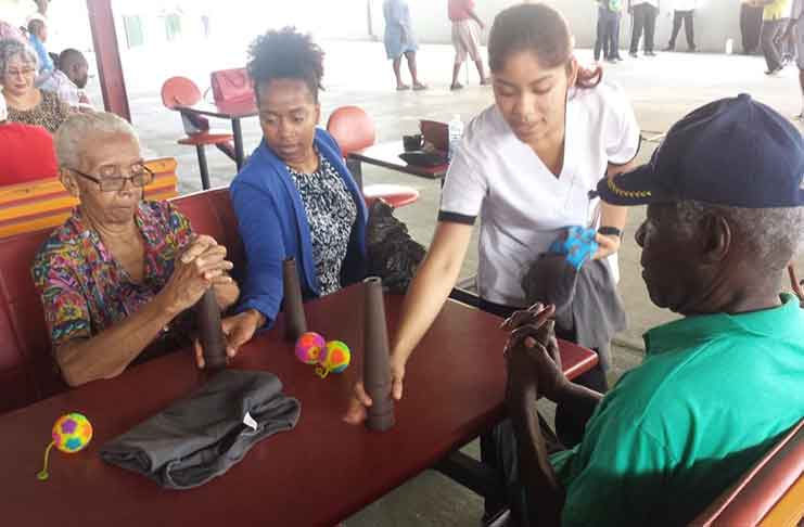 Physiotherapy staff at the Palms Rehab Clinic engage the patients in a ball game as
part of the exercise procedure